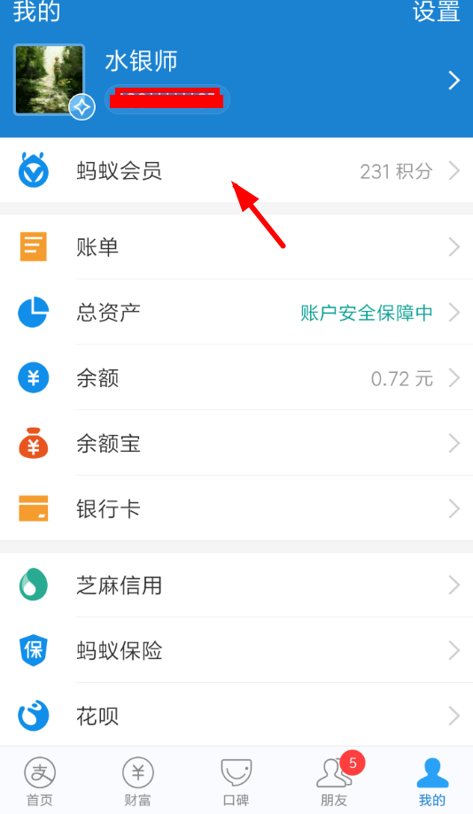 关于支付宝APP查看蚂蚁会员月报的操作流程。