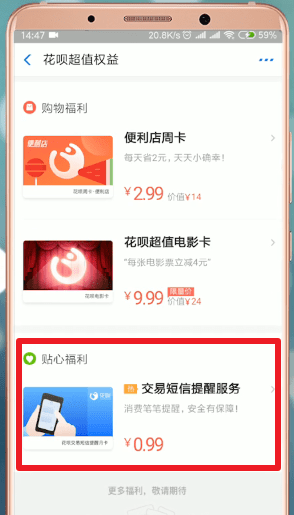 支付宝APP设置短信提醒的基础操作截图