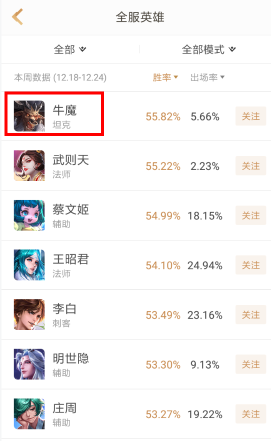 王者荣耀APP查看英雄排行的基础操作截图