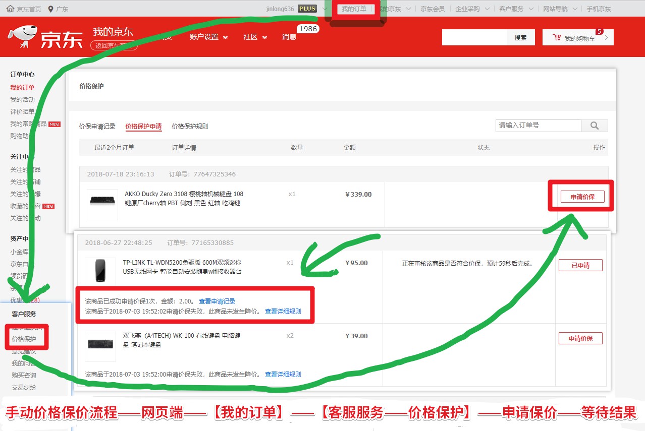 关于购买京东商品100%退差价的方法。