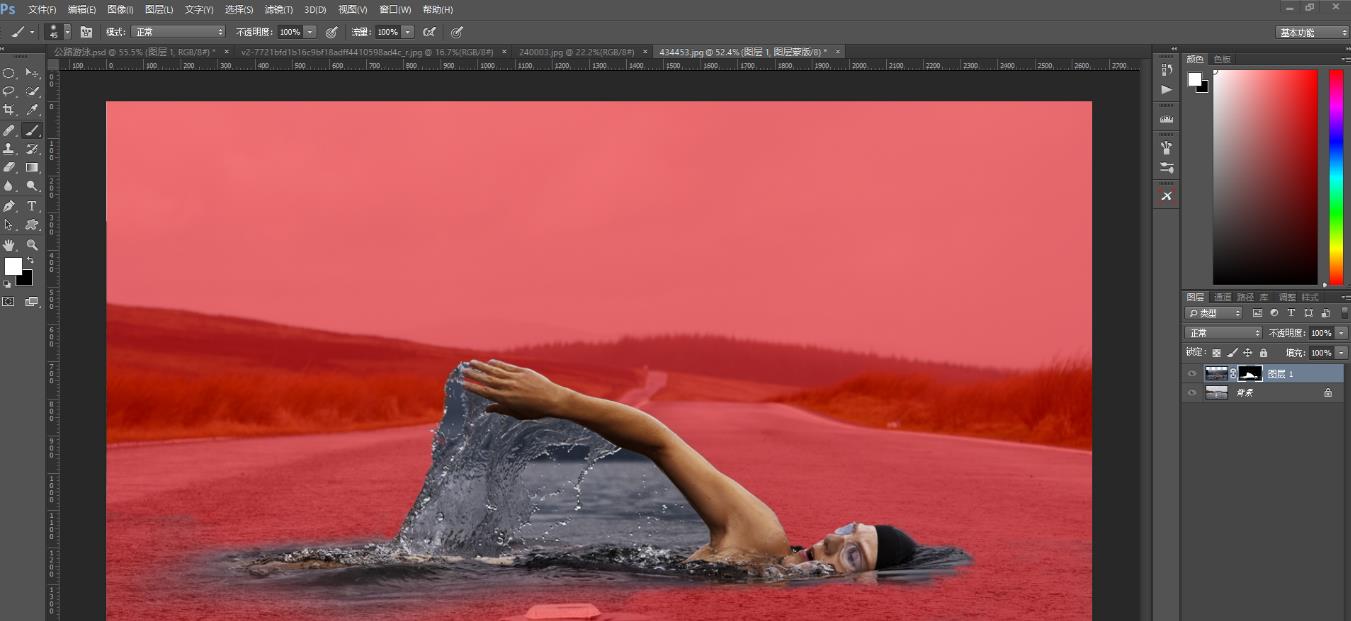 ps中合成在公路上游泳的方法介绍截图