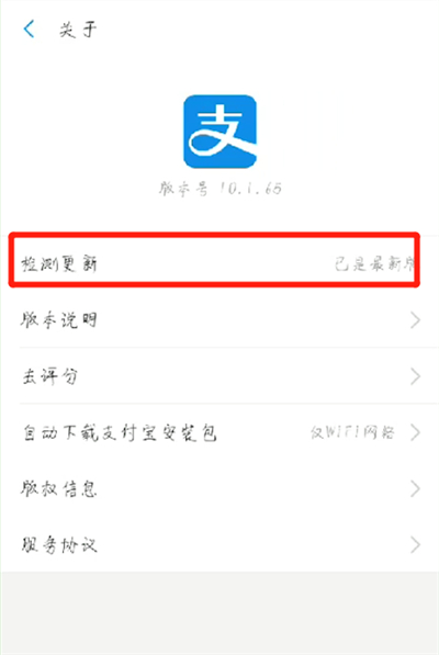 支付宝中进行升级的简单操作教程截图
