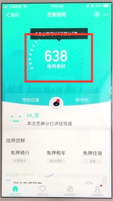 支付宝中查看芝麻信用分数的操作教程截图