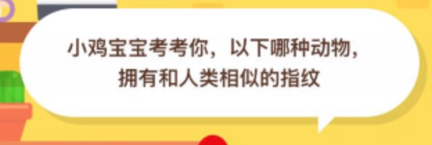 以下哪种动物拥有和人类相似的指纹?支付宝蚂蚁庄园2020年8月23日答案