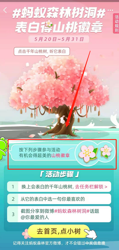 蚂蚁森林树洞在哪?支付宝蚂蚁森林520表白树洞玩法截图