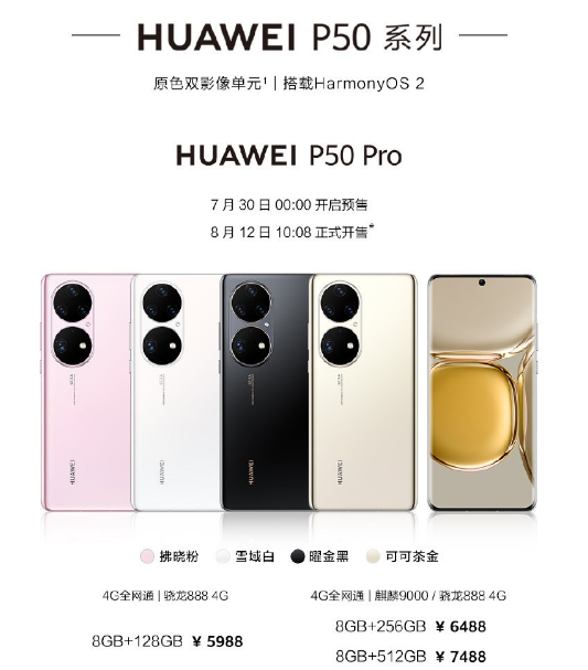 今天说说华为p50系列价格及上线时间。