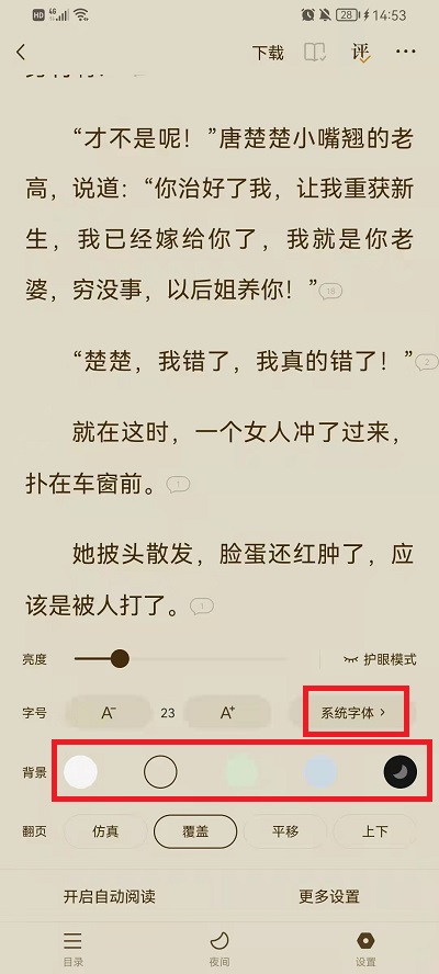 番茄小说如何设置字体和背景