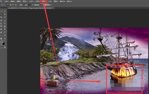 photoshop cs6给海盗船合成黄昏特效的图文操作步骤截图