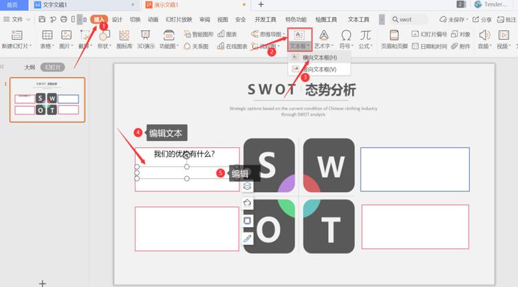 PPT中怎么制作SWOT?