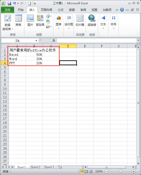 今天分享使用Excel2010如何制作简单扇形统计图