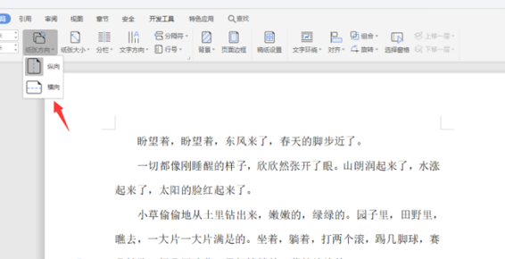 如何使用WPS中word设置横向页面?