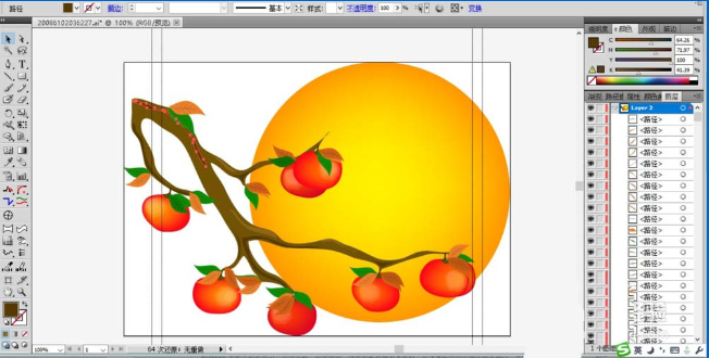 如何用ai设计柿子树插画 用ai设计柿子树插画的教程