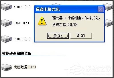 小编分享WinXP系统打开U盘提示未被格式化怎么办