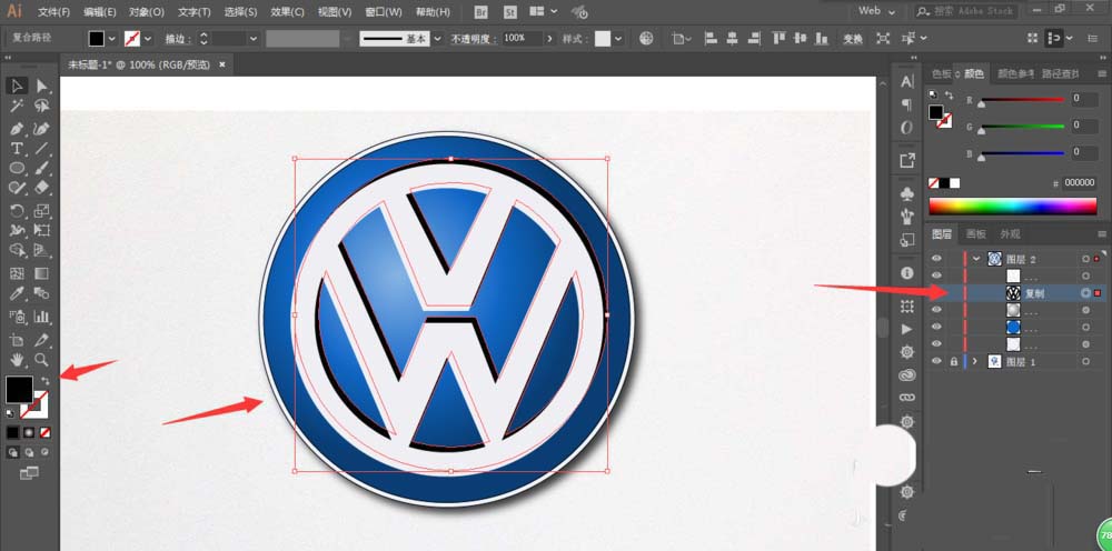 利用ai设计大众汽车的LOGO的方法我来教你截图