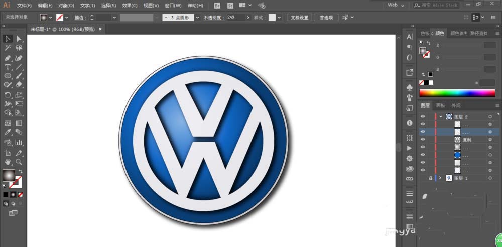 利用ai设计大众汽车的LOGO的方法我来教你截图