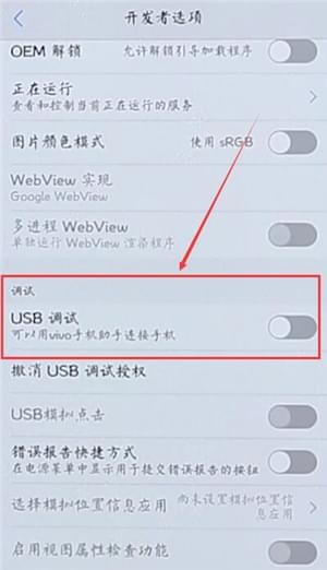 在vivo手机里找到usb调试的基础操作截图